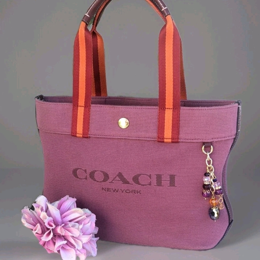 Coach Lt Raspberry Mini Logo Tote Handbag Canvas Purse CK-168